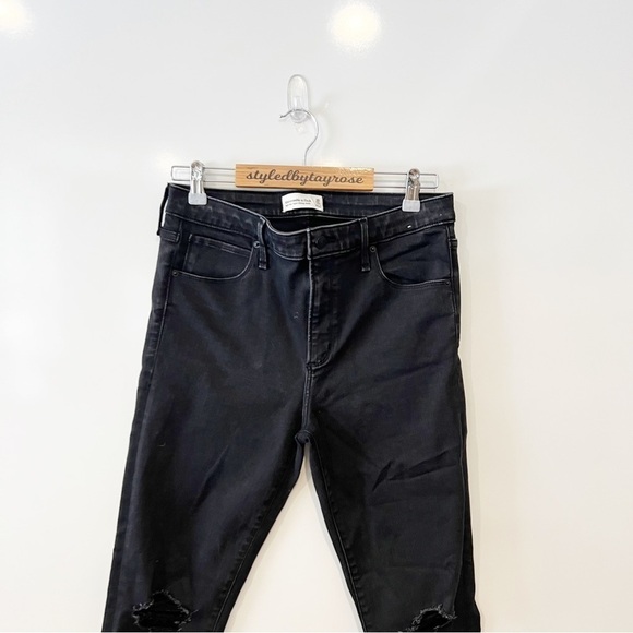 Abercrombie & Fitch High Rise Super Skinny Ankle Distressed Black Jeans - Picture 6 of 11